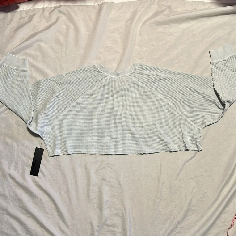 NWT Mono B Waffle Knit Oversized Crop Top Sz L - Picture 8 of 8
